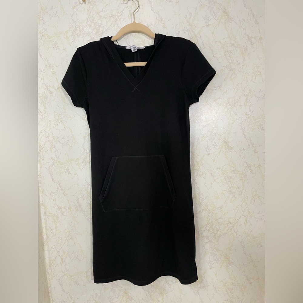 Workshop Republic Clothing Black V-Neck Sweater Hooded Mini Dress Size XS